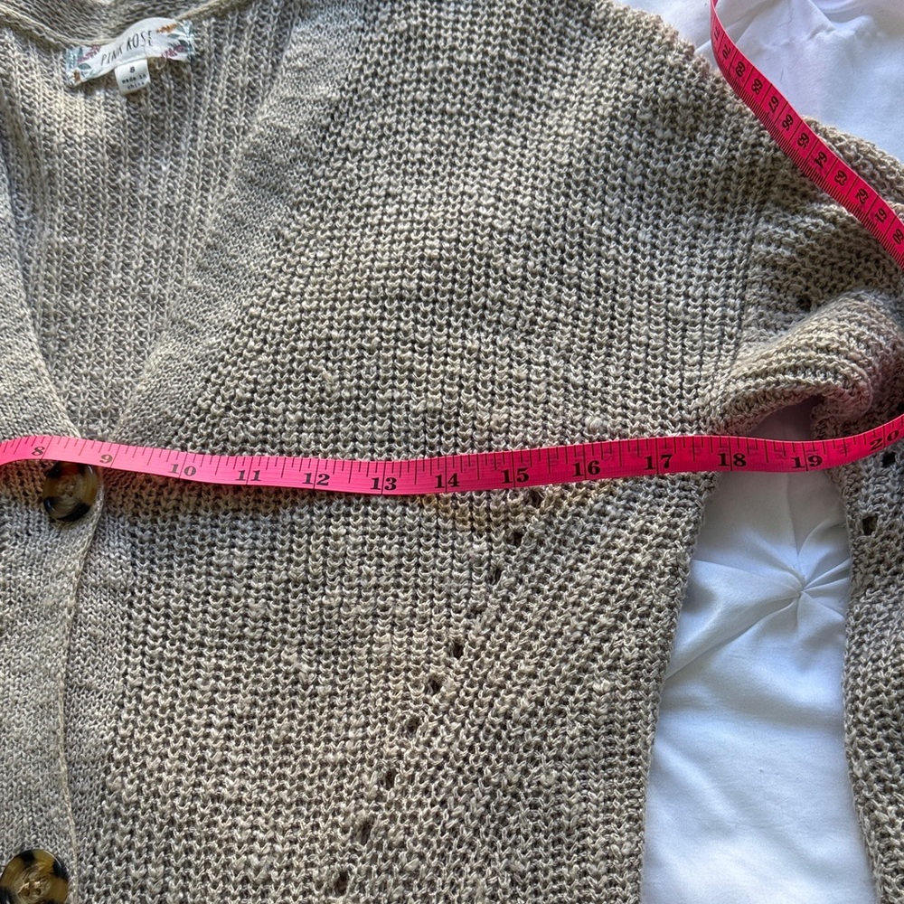 Pink Rose Taupe Knit Cardigan Sweater - Picture 4 of 6